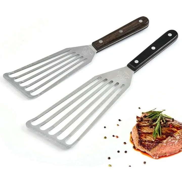 Rozsdamentes acél spatula készlet fa nyéllel, 2 darab