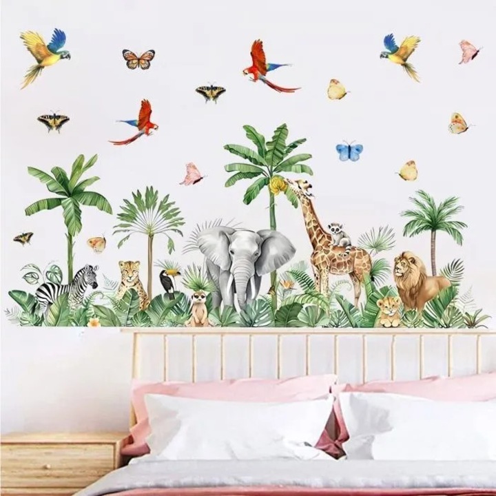 XXL szafari állatos falmatrica, többszínű, 190x80cm szett