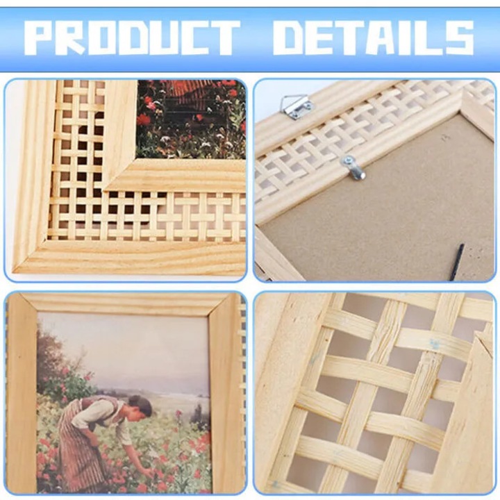 Rama foto lemn si ratan, design boem, natural, 20x25cm