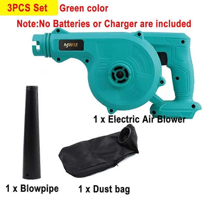 Suflanta electrica portabila reincarcabila, verde, set 3 buc, 18V, 3 viteze