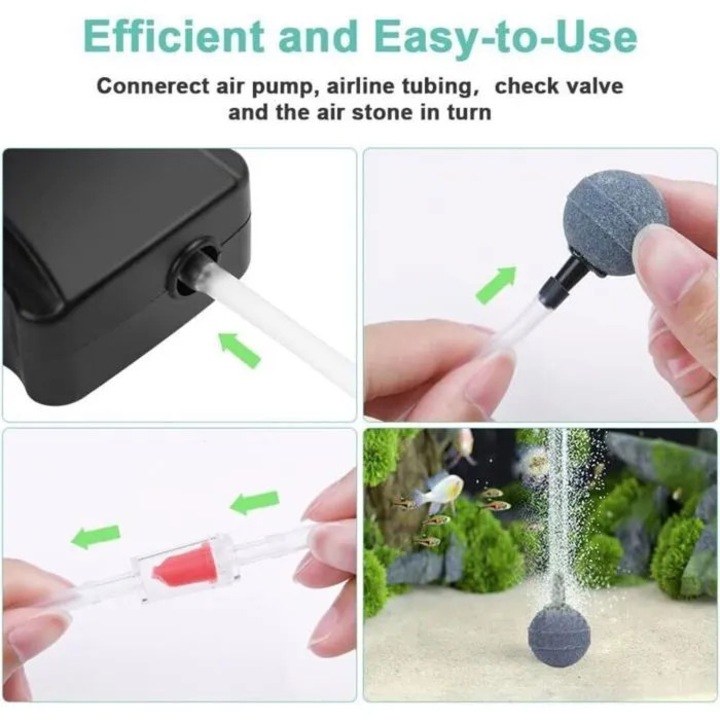Pompa aer 3W silentioasa cu furtun 1.5m si accesorii pentru acvarii apa dulce si sarata