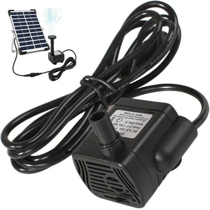 Pompa apa solara mini 3W, ajustabila, alb, 1.5m cablu, 300L/h