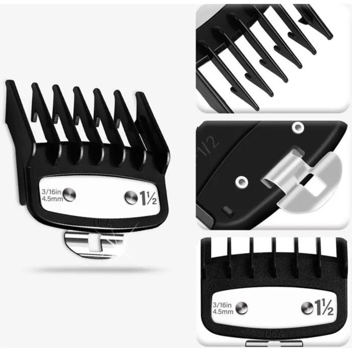 Set 8 ghidaje tuns par profesional, negru, metal, accesorii pentru tuns barba