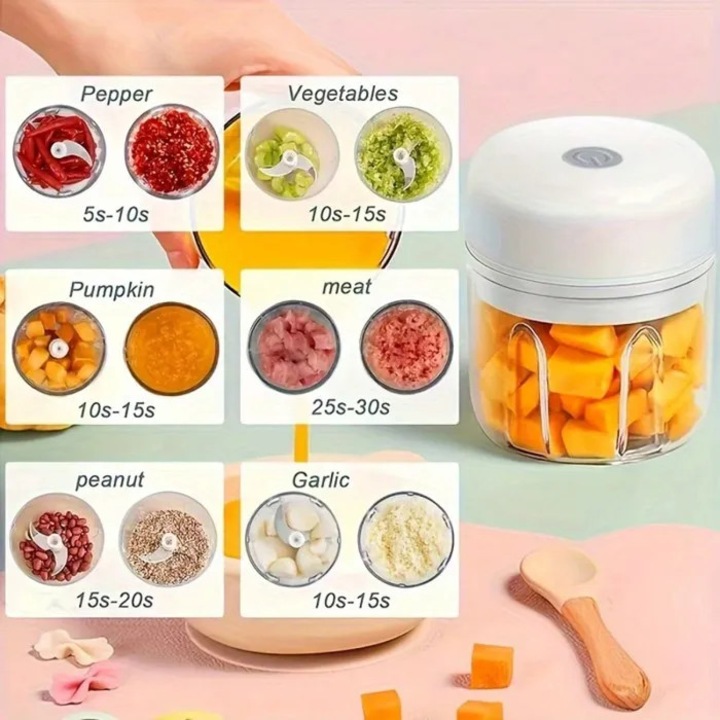 Újratölthető mini aprító 250ml kompakt tartós multifunkcionális