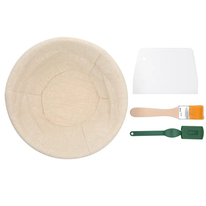 Set coacere paine rotunda cu panza si cutit, accesorii patiserie, alb, 3 piese