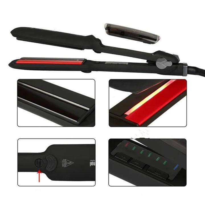 Gőzölős hajvasaló, fekete, 6 beállítás, rared technológia