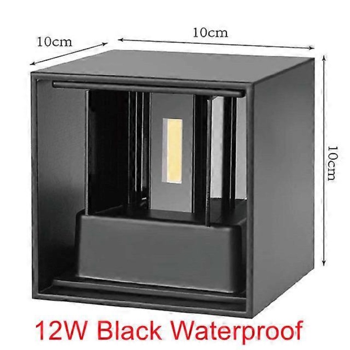 LED fali lámpa 12W IP65 vízálló, fekete, 4000K, 6x12cm