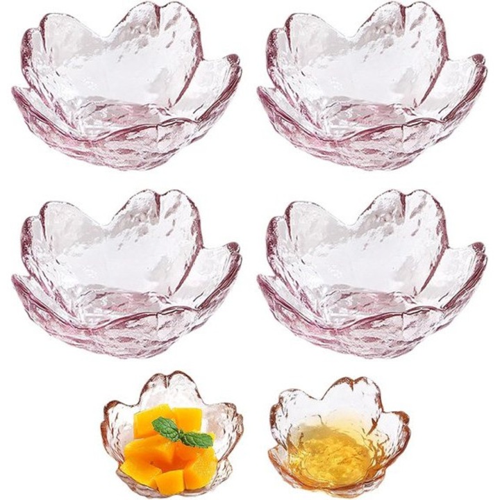 6 db mini rózsaszín kristály tálka cseresznyevirág mintával 8.5x3.5cm