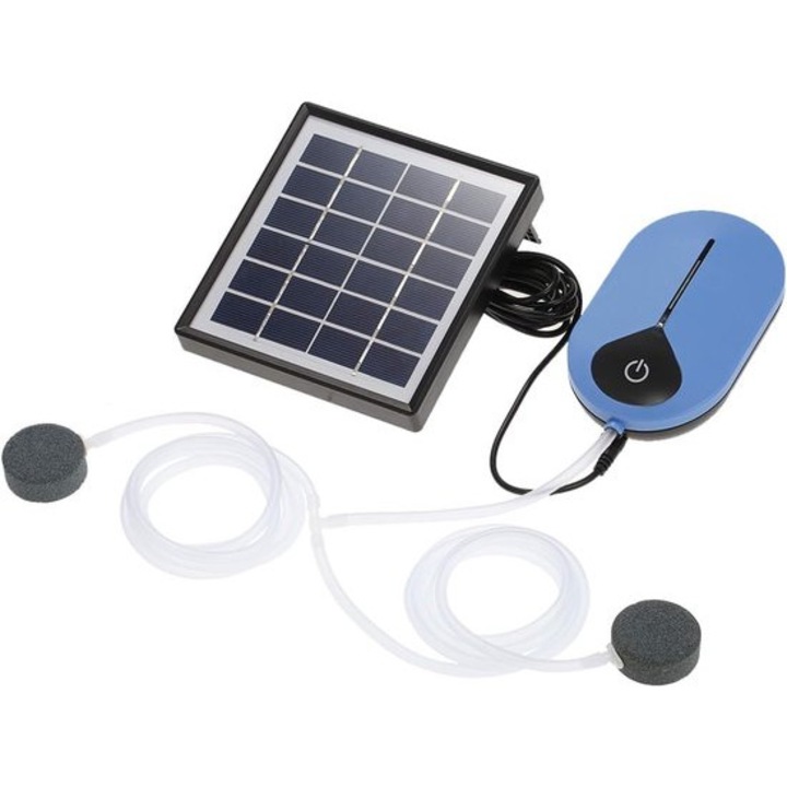 Pompa aer solara 1.5W 6V 3600mAh, portabila, silentioasa, 0.5-0.9 l/min, pentru iazuri si gradini