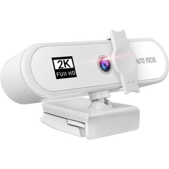 Webkamera Full HD 2K fehér színű, fedéllel és 150 cm-es USB állvánnyal