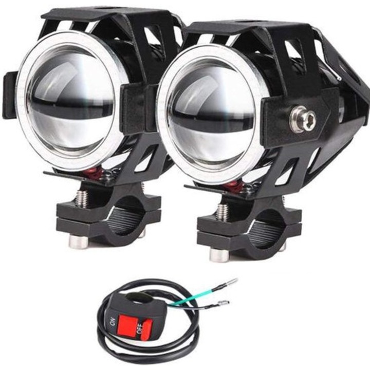 U7 LED fényszóró szett motorkerékpárhoz, 2 db, alumínium, IP65, többszínű