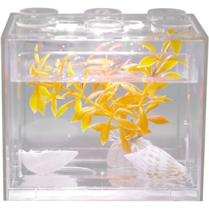 Mini acvariu transparent, compact, pentru birou, 20x15x15cm