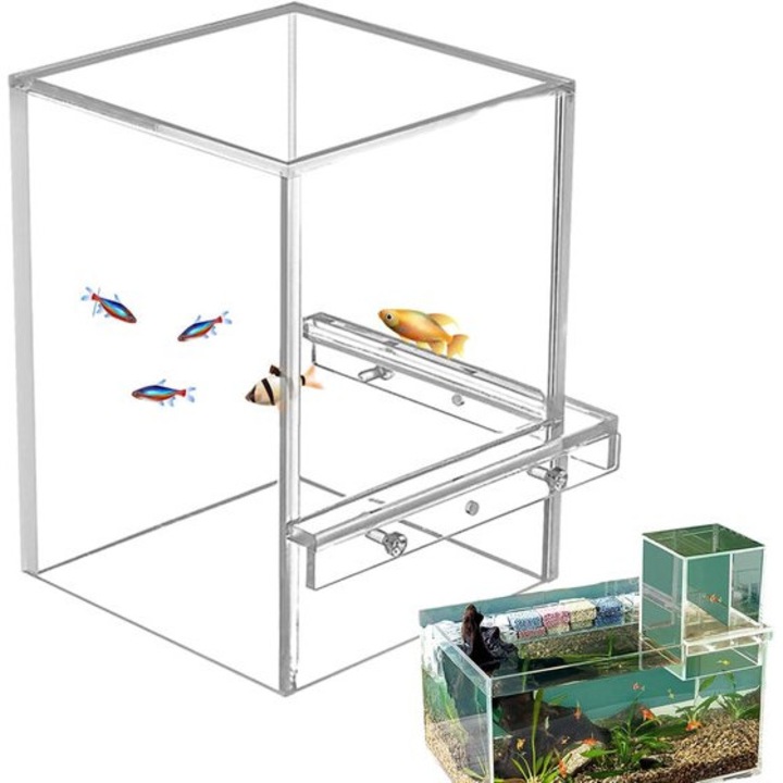 Acvariu mic transparent, acrilic, compact, decorativ