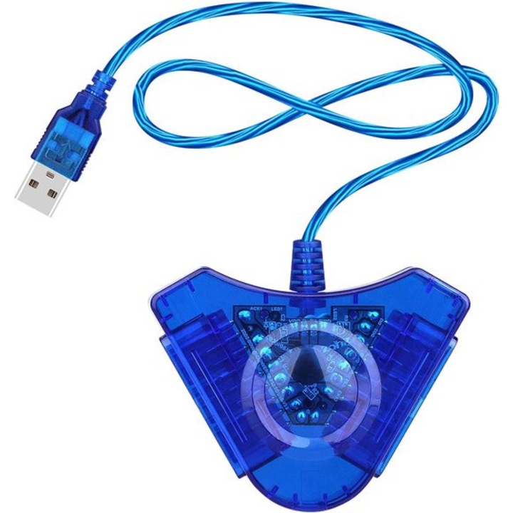 Адаптер USB за контролер PS1 PS2 към PC, син