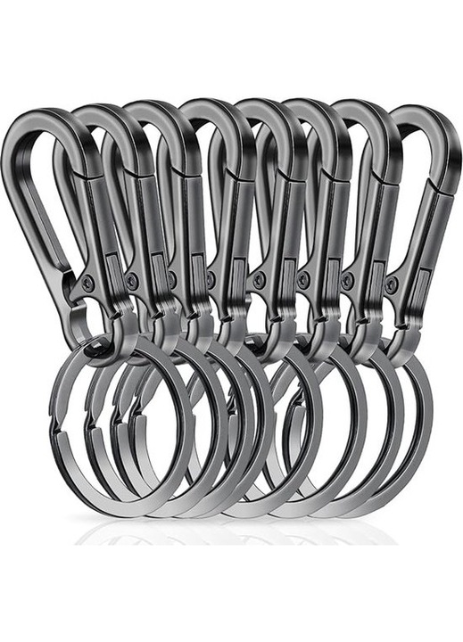 Fém karabiner kulcstartó cink 7.3x3x1.28cm gunmetal 8 db-os szett