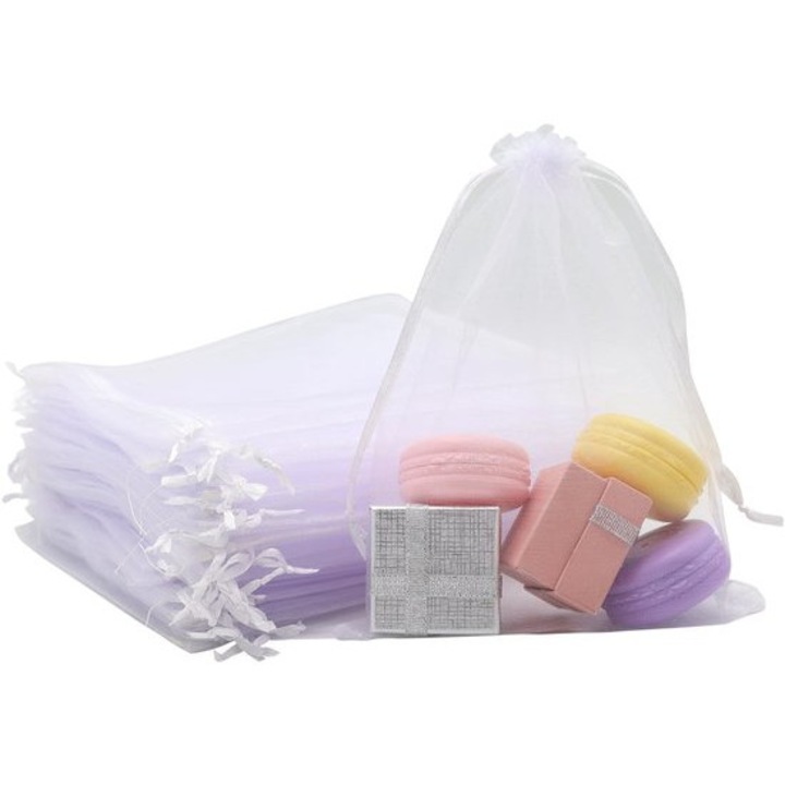 50 db fehér organza tasak szett zsinórral, 15x20cm