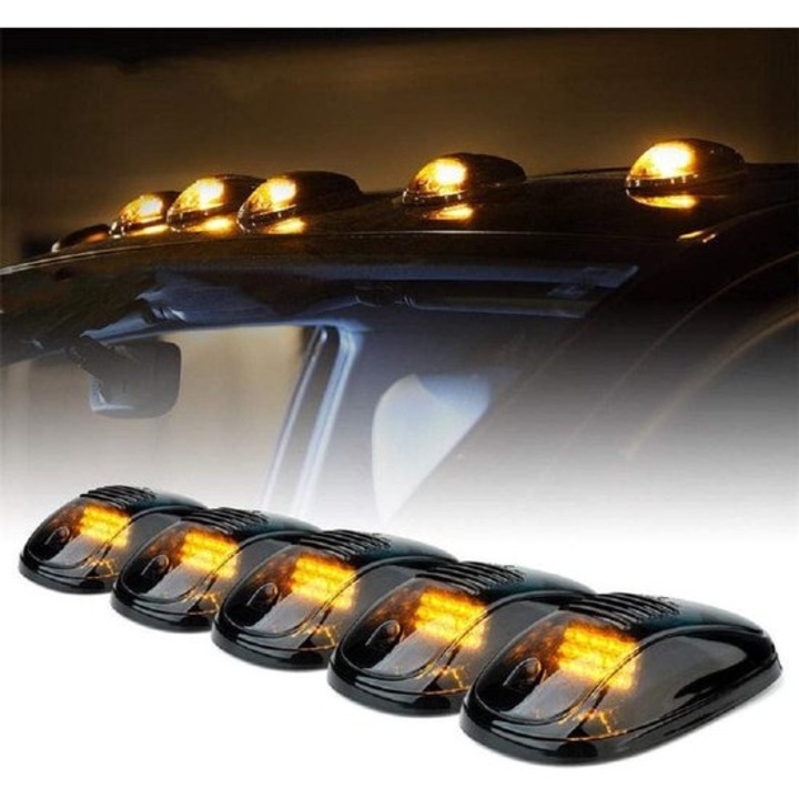 Комплект от 5 оранжеви LED светлини за таван, водоустойчиви, 12V, универсални, с монтажен комплект