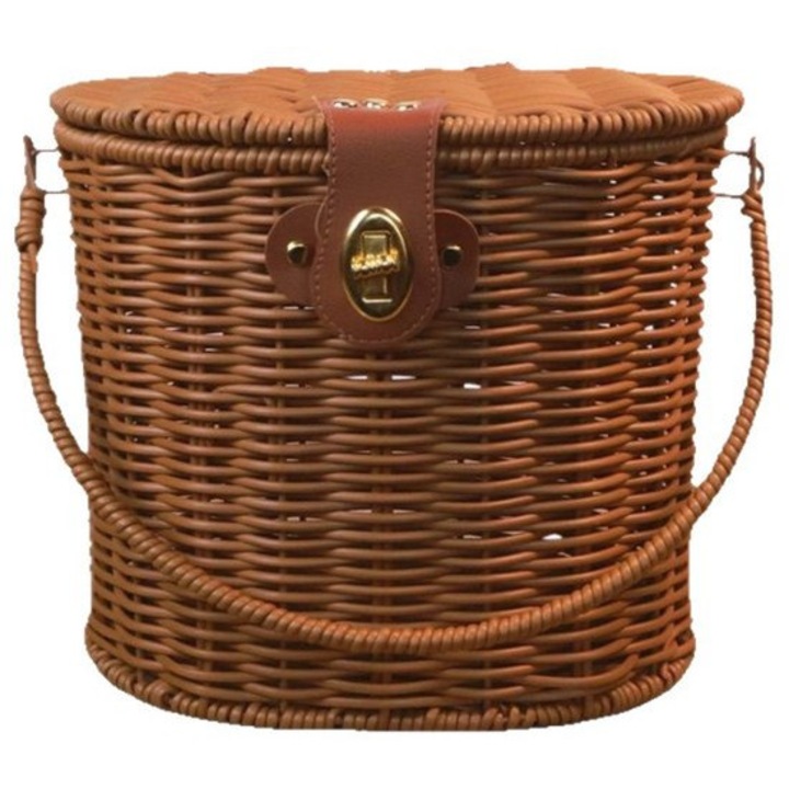 Kerékpárkosár és piknik kosár szintetikus rattanból 22x17x19cm barna, fedéllel és zárral