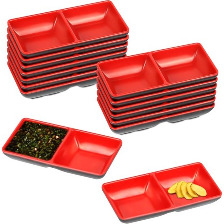 15 db szett sushi szósz tál melamin piros-fekete 15x7.5cm