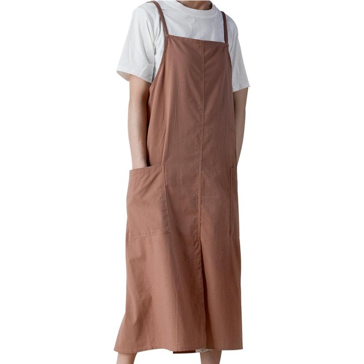 Sort bucatarie ajustabil impermeabil bumbac in stil japonez cu buzunare mari culoare uni