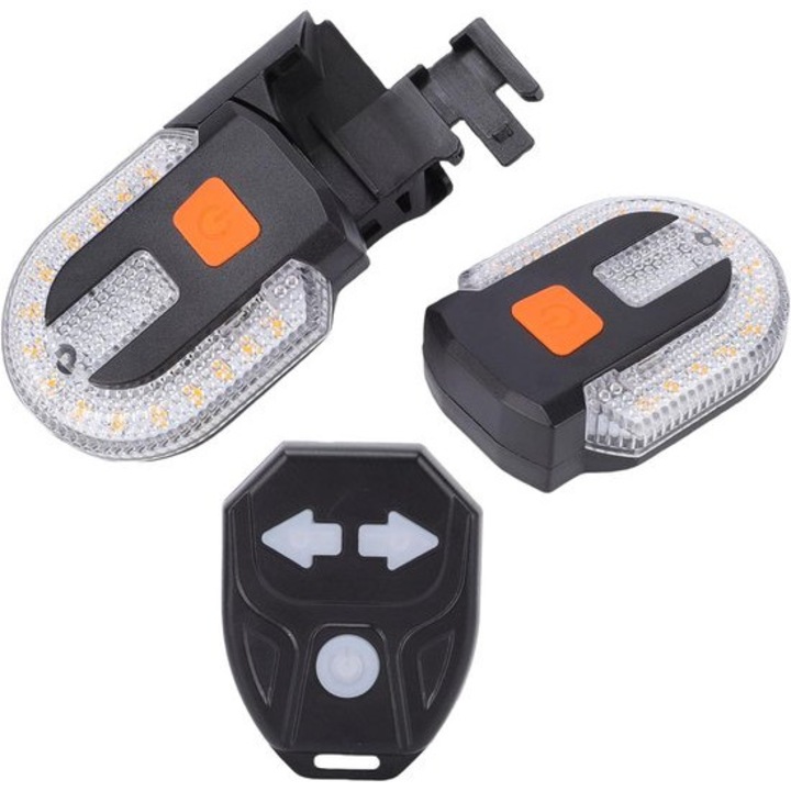 LED kerékpár irányjelzők, USB újratölthető, 60 lm, IPX4, vezeték nélküli távirányító, piros-sárga