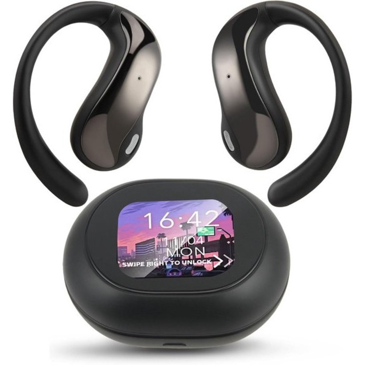 Vezeték nélküli fülhallgató, 3D érintőképernyő, Bluetooth 5.4, zajszűrés, 50 óra lejátszási idő, fekete