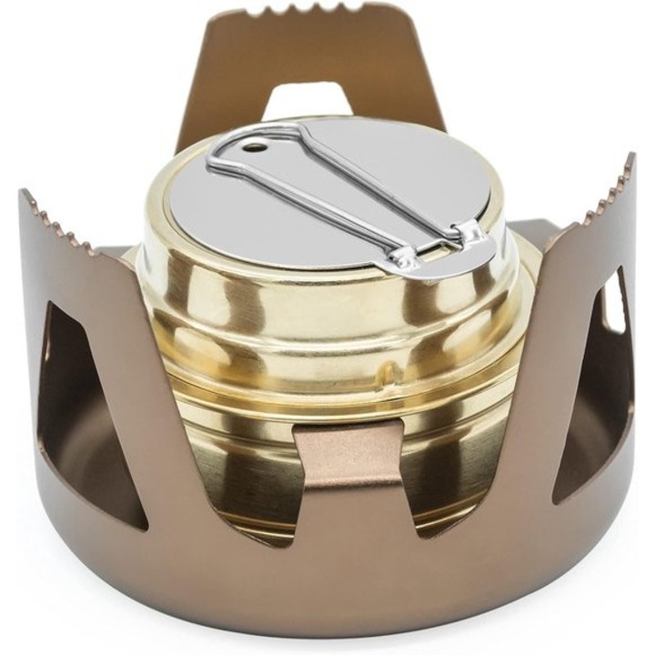 Mini hordozható kemping gázégő alumínium tartóval és gyűrűs fedéllel, réz, 9.7x6.4cm