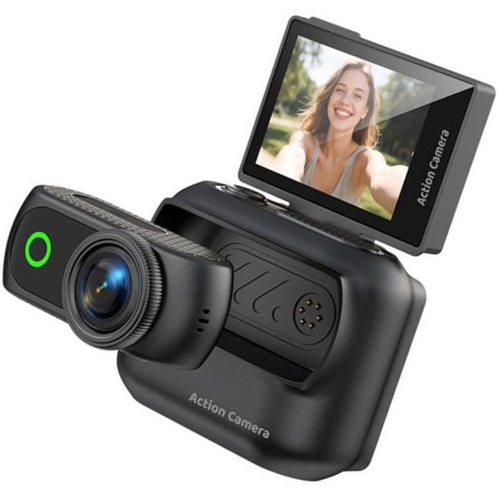 Sport 4K videókamera, stabilizálás, ellenálló, fekete, kompakt