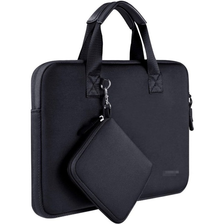 Laptop tok 13 hüvelykes, 2 darabos szett, neoprén, vízálló, fekete, 32.5x22x2 cm és 14.5x13x1.5 cm