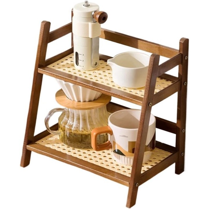 Italtartó két szintes, fekete-barna rattan, 29x19cm