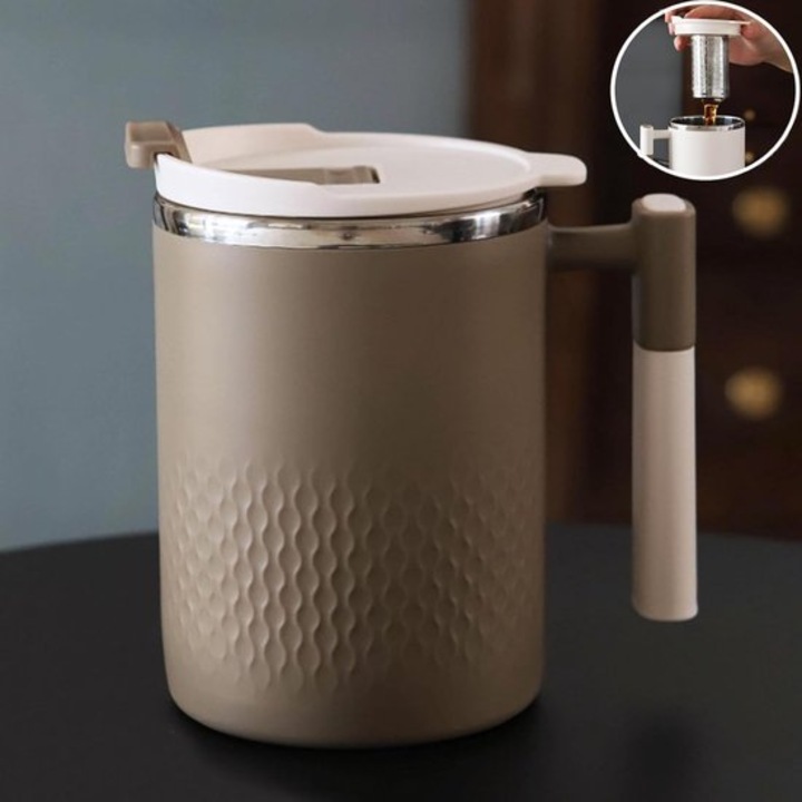 Termosz bögre 450ml, hőszigetelt, rozsdamentes acél és PP, khaki