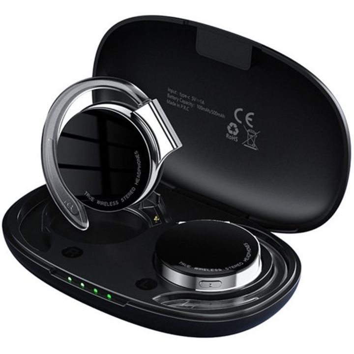 Vezeték nélküli sport fülhallgató, clip-on, Bluetooth 5.4, zajszűrés, fekete, 36mm