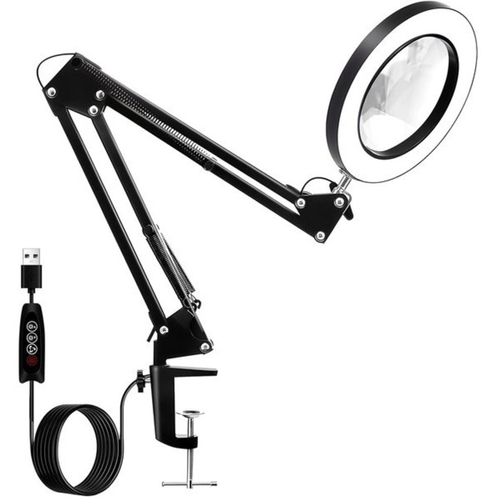Lampa cu lupa si suport, 10x, LED, 3 moduri culoare, 10 niveluri luminozitate
