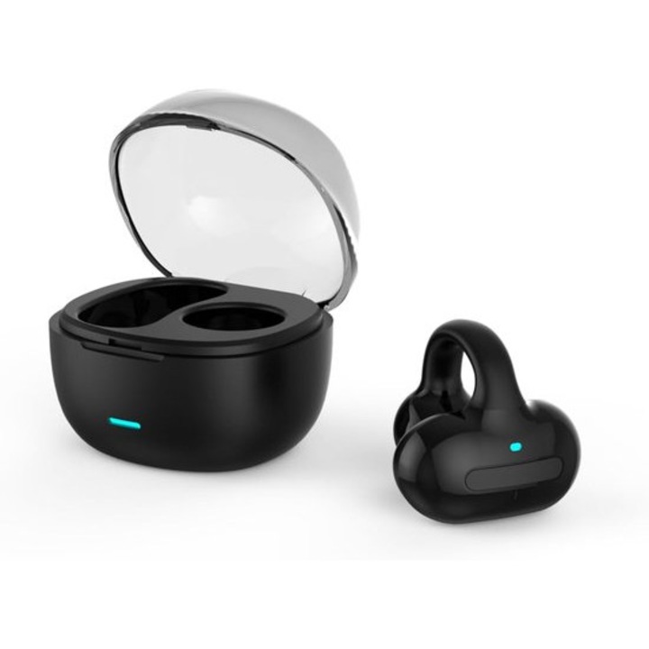 Vezeték nélküli fülhallgató, nyitott klipszes, Bluetooth 5.3, fekete, 70mAh, 16 óra lejátszási idő