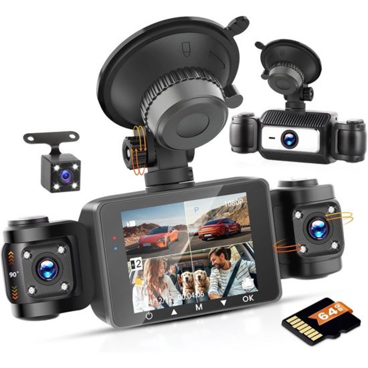 Mini USB autós kamera, vízálló, 170°-os látószög, éjjellátó, 64G, DVR