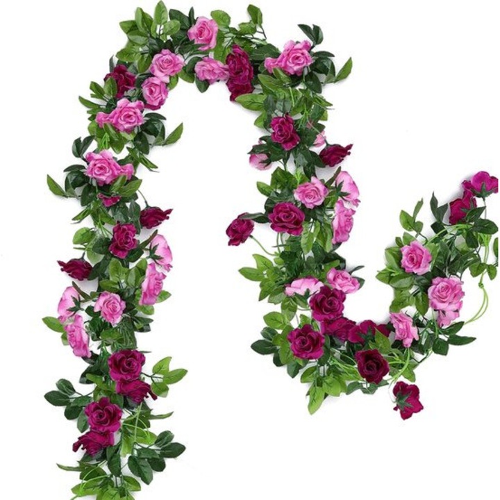 2 db művirágfüzér szett, rózsaszín magenta kúszónövények, 4.8m