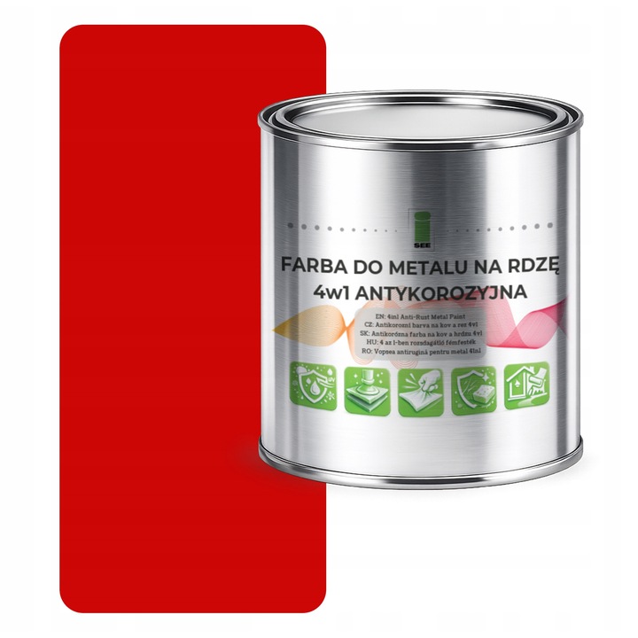 Метална боя I SEE 4в1 червено RAL3020 сатен 1L