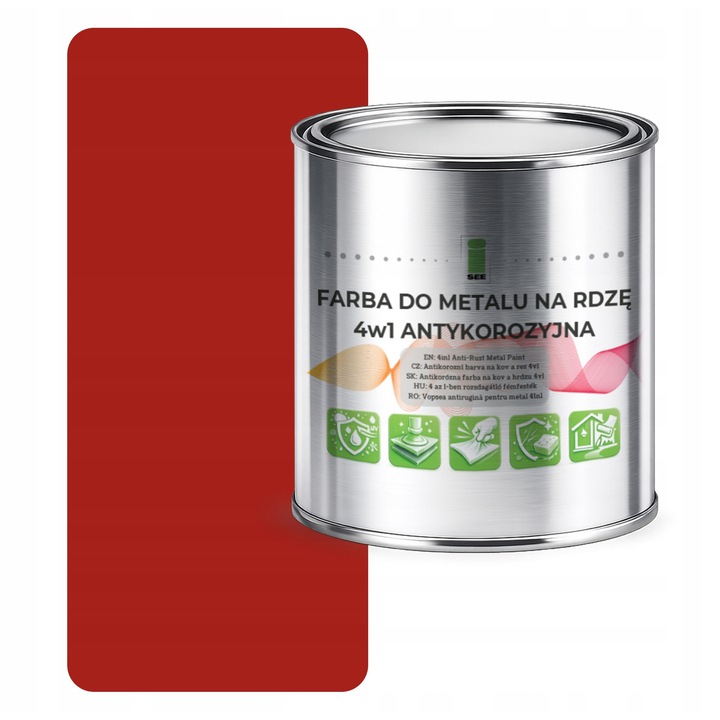 Метална боя I SEE 4в1 червено RAL3001 сатен 1L