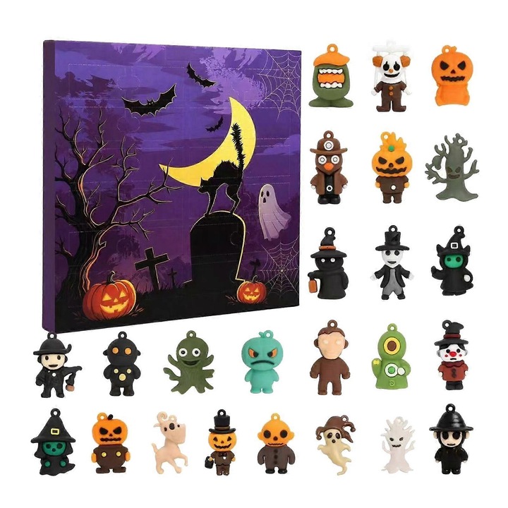 Naptár Advent Halloween 24 napos, gyűjthető design, PVC, 23x22x2cm