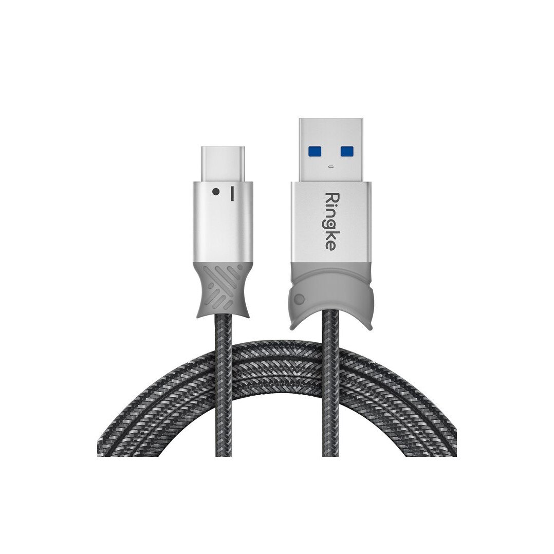 Cablu de date Ringke Smart Fish, USB Type C - USB 3.0, 1.2 m, Gri