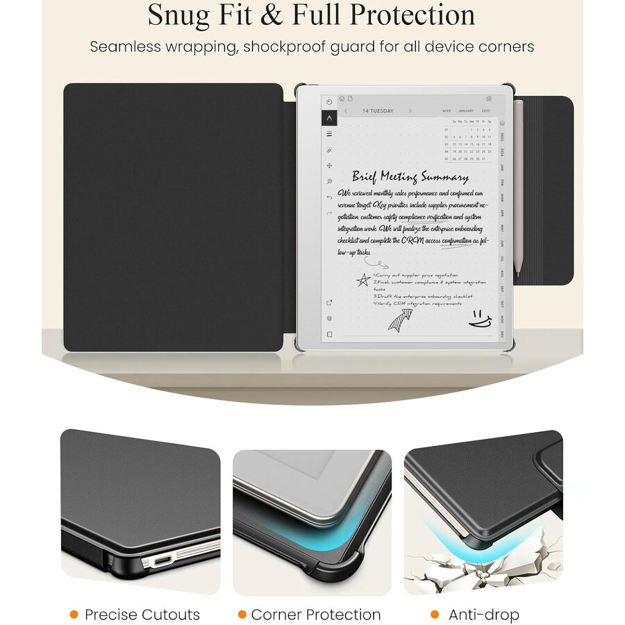 Husa MoKo Book Folio pentru Remarkable Paper Pure 10.3", Suport pentru Marker, Magnetic, Piele-Negru