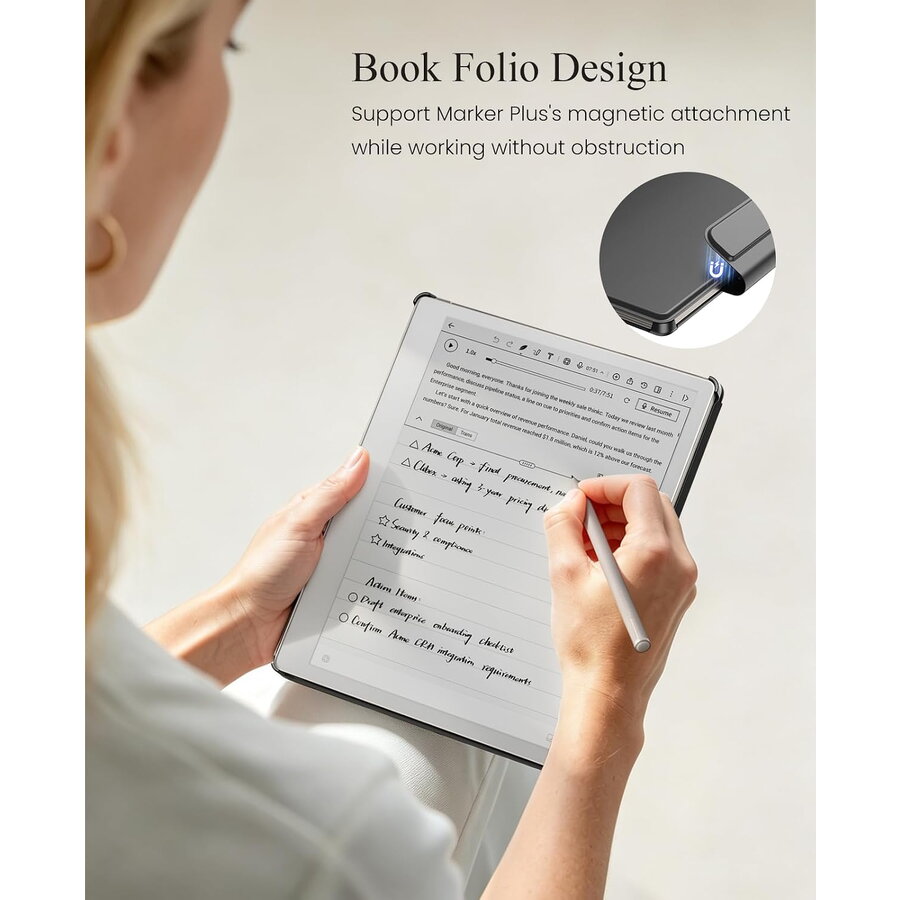 Husa MoKo Book Folio pentru Remarkable Paper Pure 10.3", Suport pentru Marker, Magnetic, Piele-Negru