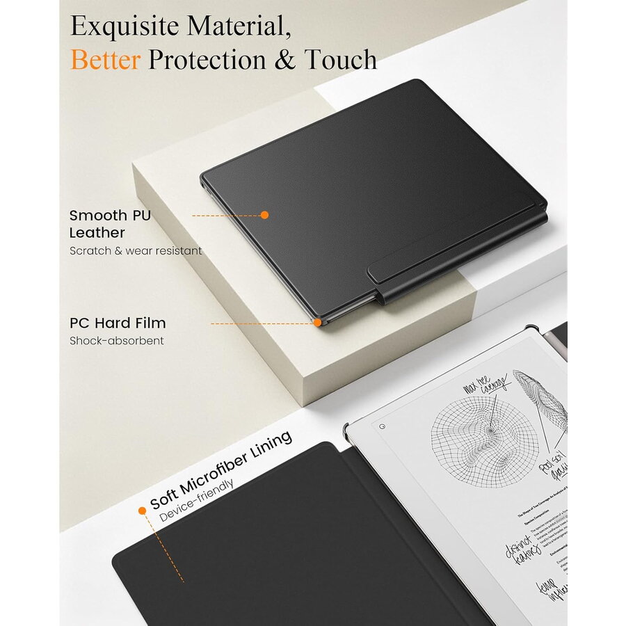 Husa MoKo Book Folio pentru Remarkable Paper Pure 10.3", Suport pentru Marker, Magnetic, Piele-Negru