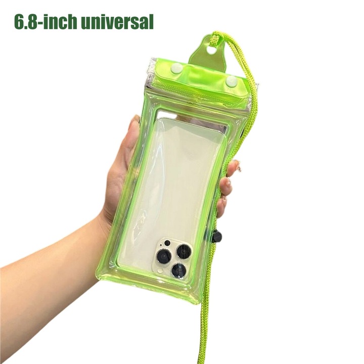 Vízálló telefontok, fekete-kék-fehér-rózsaszín-zöld, 6.8inch, lánccal