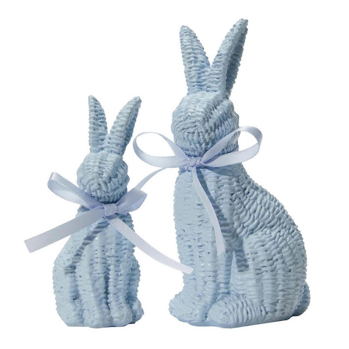 2 db nyuszi figura szett, rattan, rózsaszín, 7x7x15cm és 6x6x11cm