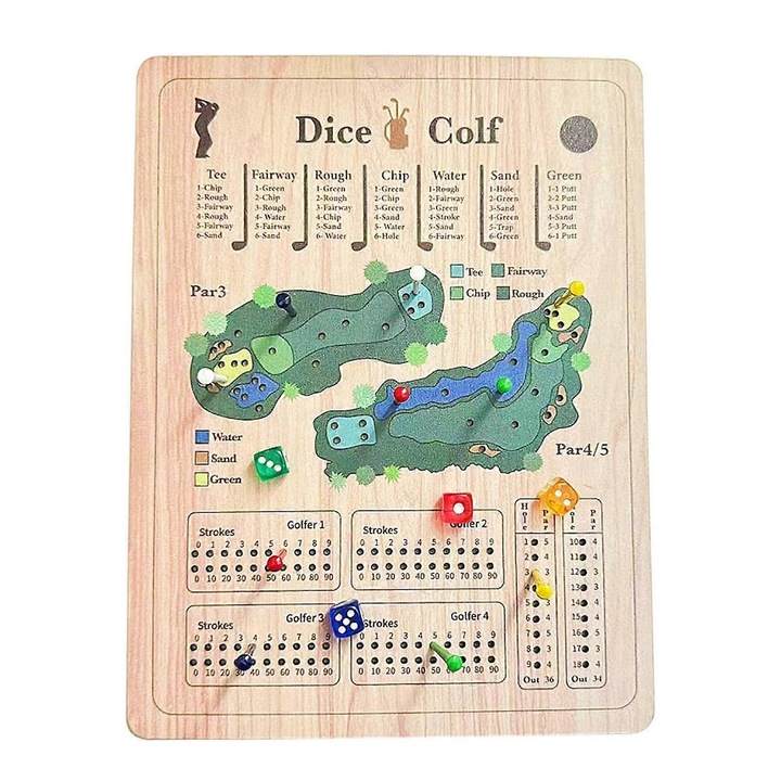 Golf társasjáték, fa, hordozható, sokszínű, 28x21.5x0.5cm