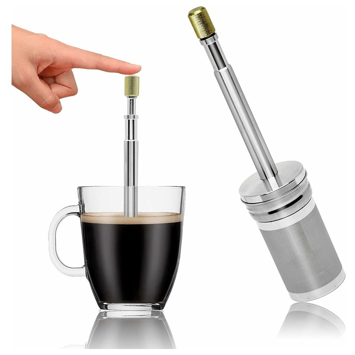 Cafetiera portabila din otel inoxidabil 304, 3.3x3.3x16.5cm, negru
