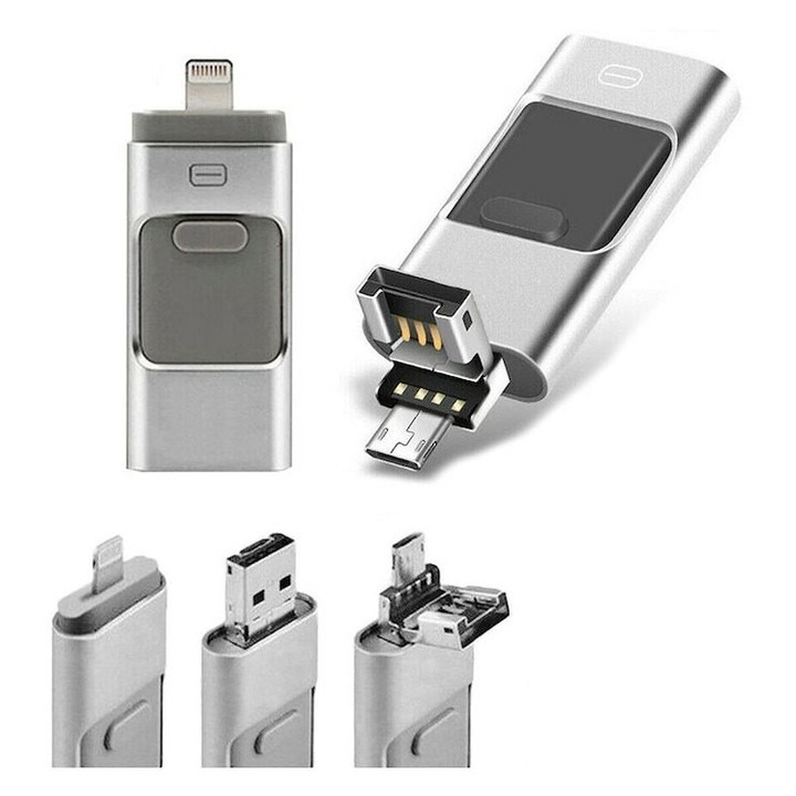 USB pendrive 1TB 3 az 1-ben, ezüst, 5.3x2.2x0.7cm