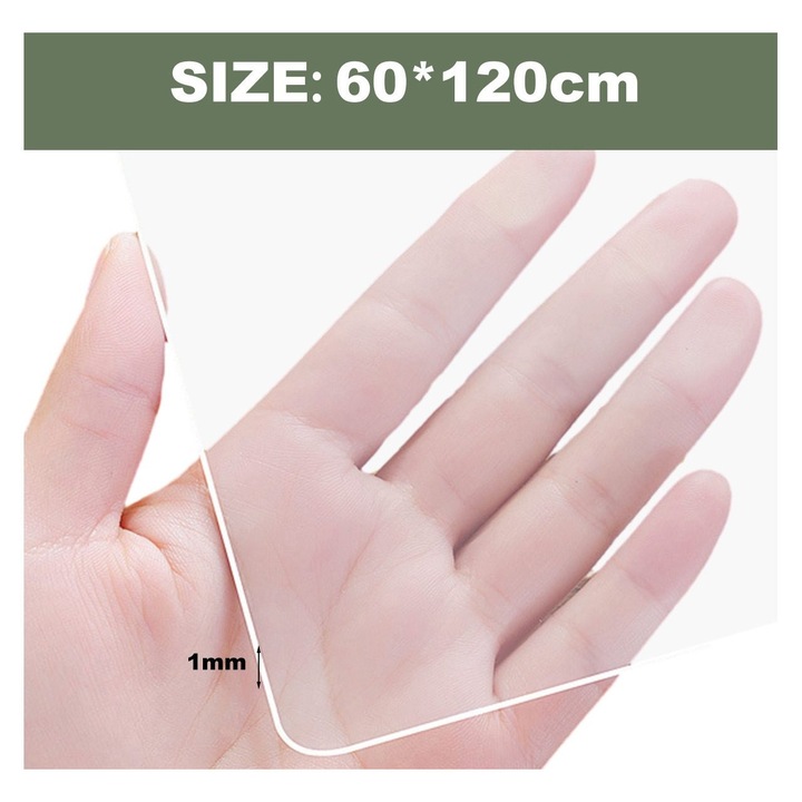 PVC asztalterítő védőfólia k0441-0721-QHeamg212036, vízálló és olajálló, átlátszó, téglalap 60 x 120 cm
