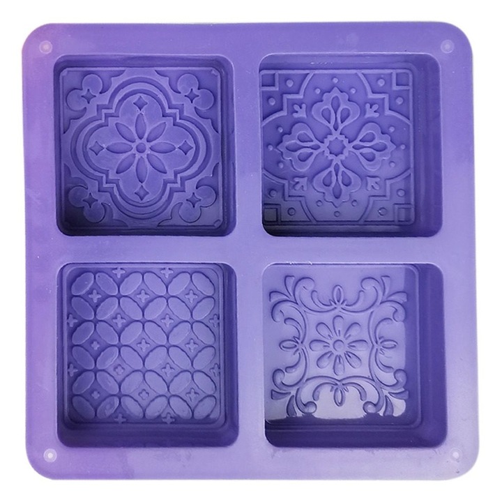 Szilikon szappanforma OEM, 4 üreges, lila, 17.2x17.2cm